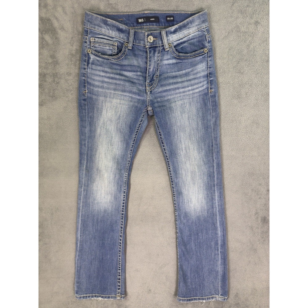 BKE Jeans Mens 30x30 Blue Medium Wash Aiden Straight Leg Thick Stitch Stretch